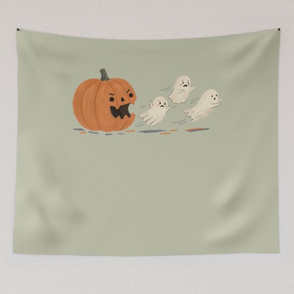 Item preview, Pumpkin Chasing Ghosts Cute Spooky Halloween Doodle Scene designed and sold by FreshVibe Prints.