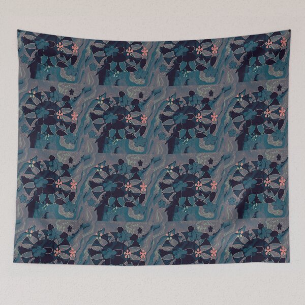 Item preview, Deep Blue Coral Botanical Mosaic Tile Pattern designed and sold by SahmatArt.