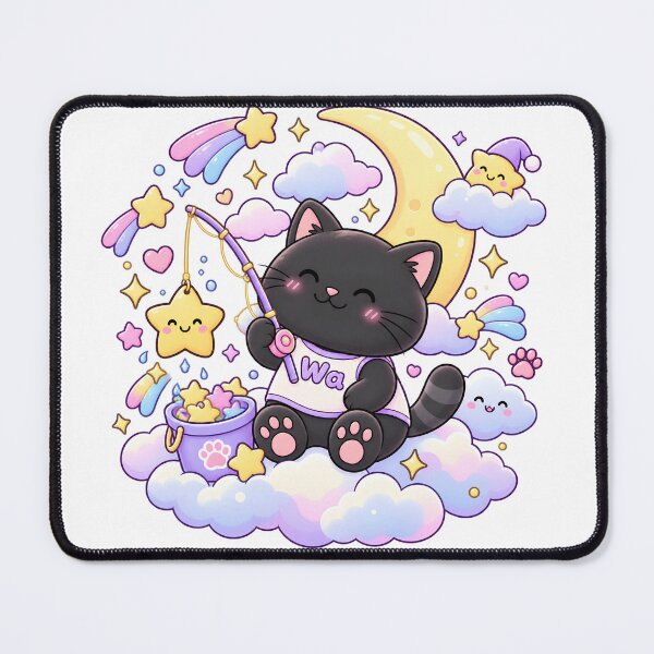 Item preview, Kawaii Black Cat Catching Falling Stars Cute Cartoon Animal Design designed and sold by Wawa5656.