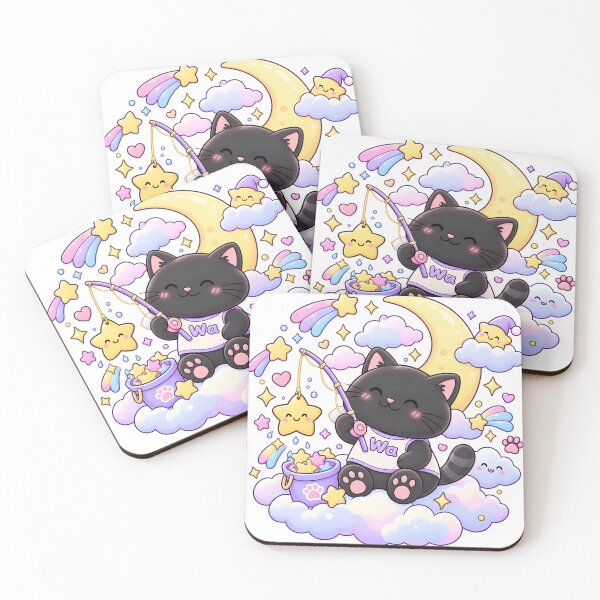 Item preview, Kawaii Black Cat Catching Falling Stars Cute Cartoon Animal Design designed and sold by Wawa5656.