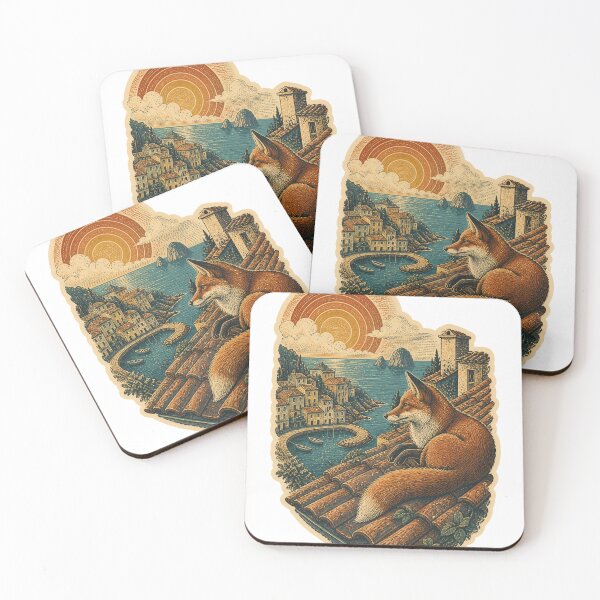 Item preview, Red Fox on the Mediterranean Rooftops Wild Animal Retro Nature Art designed and sold by VisualArtsOasis.