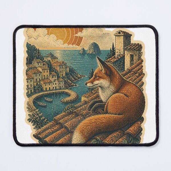 Item preview, Red Fox on the Mediterranean Rooftops Wild Animal Retro Nature Art designed and sold by VisualArtsOasis.