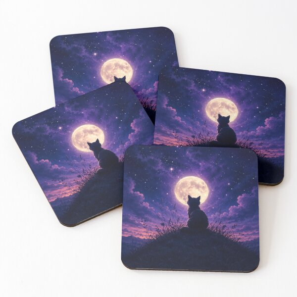 Item preview, Black Cat Under Crescent Moon | Celestial Cat Witchy Night Sky Art designed and sold by AbstractAuraArt.