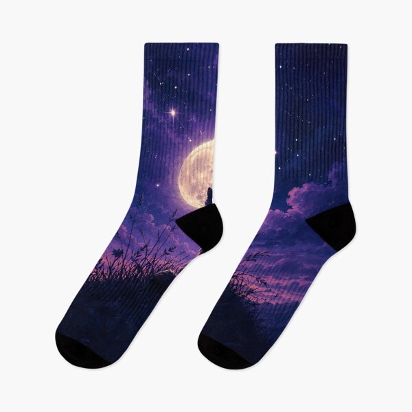 Item preview, Black Cat Under Crescent Moon | Celestial Cat Witchy Night Sky Art designed and sold by AbstractAuraArt.