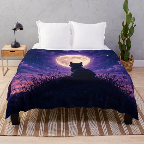 Item preview, Black Cat Under Crescent Moon | Celestial Cat Witchy Night Sky Art designed and sold by AbstractAuraArt.