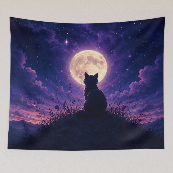 Item preview, Black Cat Under Crescent Moon | Celestial Cat Witchy Night Sky Art designed and sold by AbstractAuraArt.