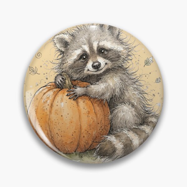 Item preview, Cute Raccoon Hugging Autumn Pumpkin Halloween Watercolor designed and sold by BreezifyDesignStudio.
