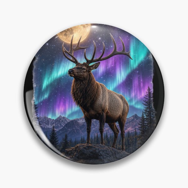 Item preview, Bull Elk Under Northern Lights & Full Moon designed and sold by RickyHN7.