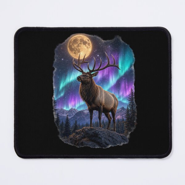 Item preview, Bull Elk Under Northern Lights & Full Moon designed and sold by RickyHN7.