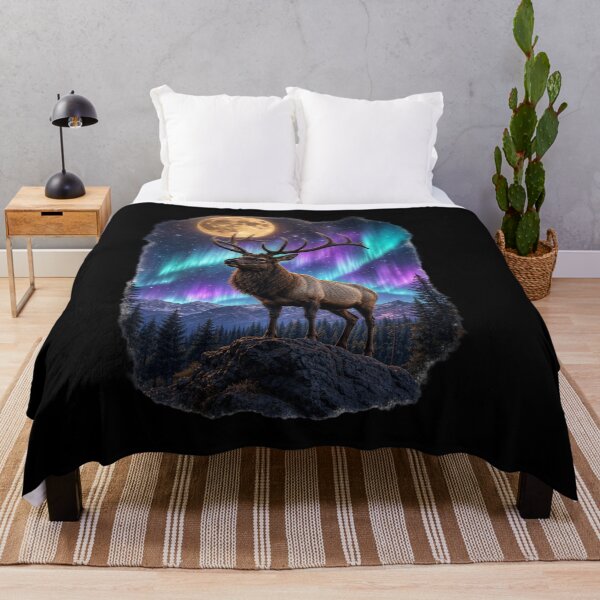 Item preview, Bull Elk Under Northern Lights & Full Moon designed and sold by RickyHN7.