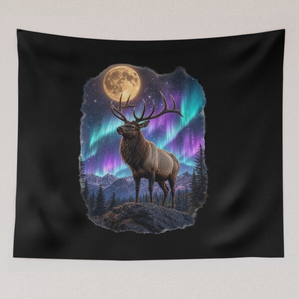 Item preview, Bull Elk Under Northern Lights & Full Moon designed and sold by RickyHN7.