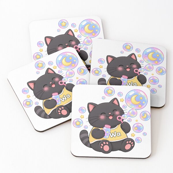 Item preview, Kawaii Black Cat Blowing Star Bubbles Cute Cartoon Animal Design designed and sold by Wawa5656.