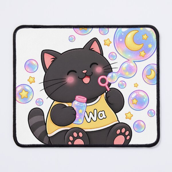 Item preview, Kawaii Black Cat Blowing Star Bubbles Cute Cartoon Animal Design designed and sold by Wawa5656.