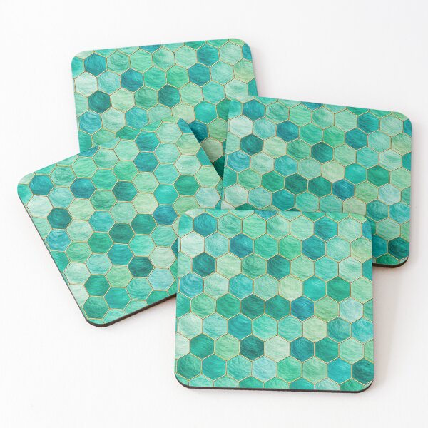 Item preview, Topaz Mosaic Pattern – Elegant Turquoise and Golden Hexagons designed and sold by annenambiro.