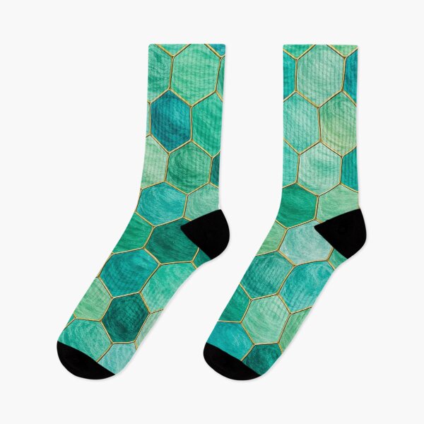 Item preview, Topaz Mosaic Pattern – Elegant Turquoise and Golden Hexagons designed and sold by annenambiro.