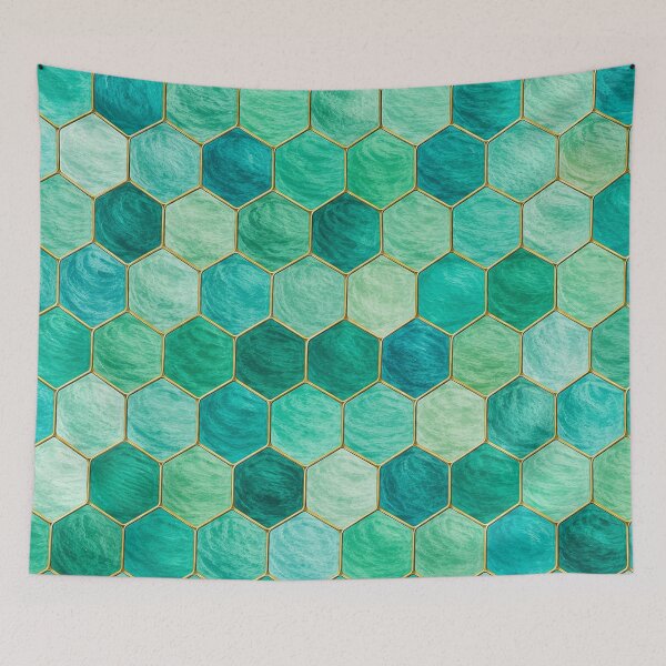 Item preview, Topaz Mosaic Pattern – Elegant Turquoise and Golden Hexagons designed and sold by annenambiro.