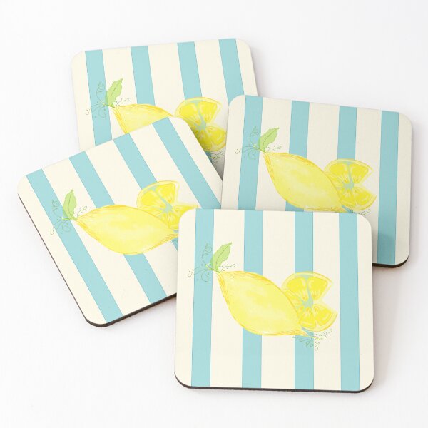 Item preview, Coastal Lemon & Sky Blue Stripes – Summer Citrus Illustration designed and sold by Arabesque.fromSadia.
