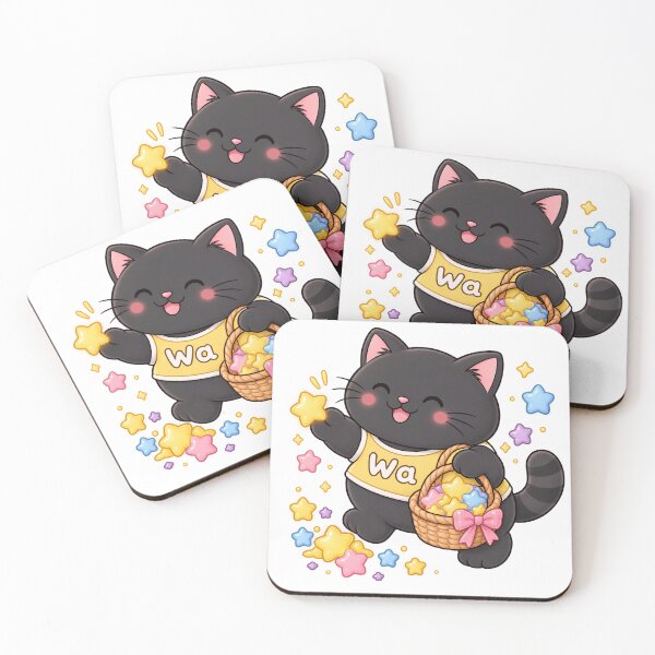 Item preview, Kawaii Black Cat Collecting Fallen Stars Cute Cartoon Animal Design designed and sold by Wawa5656.