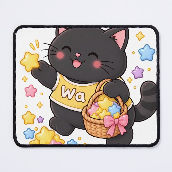 Item preview, Kawaii Black Cat Collecting Fallen Stars Cute Cartoon Animal Design designed and sold by Wawa5656.