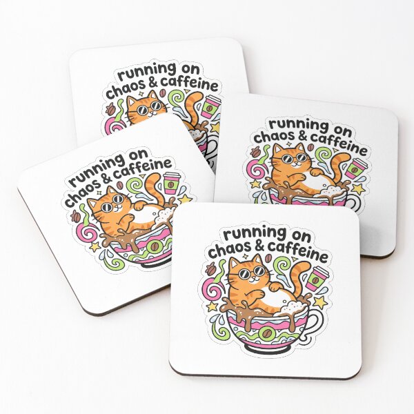 Item preview, Running on Chaos & Caffeine Cat Sticker | Funny Orange Tabby Coffee Sticker | Cute Cat Lover Gift | Laptop Water Bottle Decal designed and sold by Pawfect Prints.