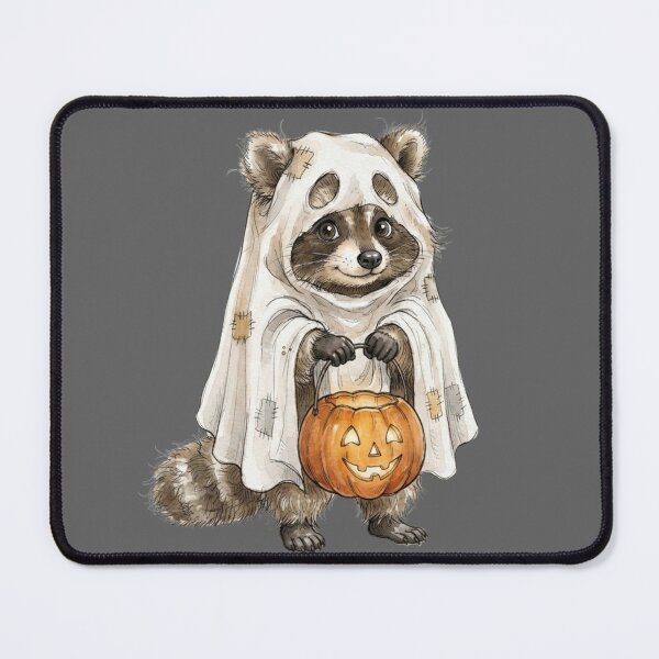 Item preview, Cute Ghost Raccoon with Pumpkin Bucket Halloween Watercolor designed and sold by BreezifyDesignStudio.
