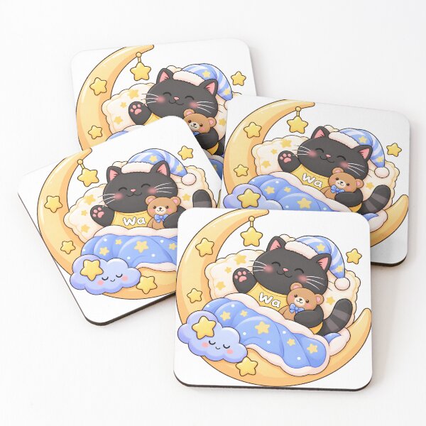 Item preview, Kawaii Black Cat Getting Ready for Bed Cute Cartoon Animal Design designed and sold by Wawa5656.