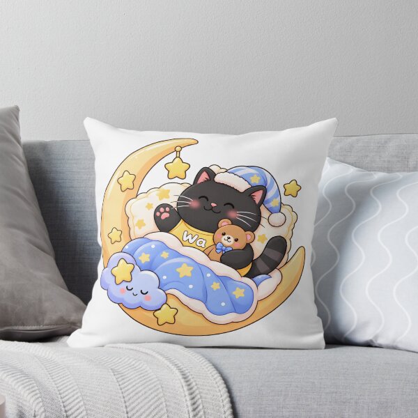 Item preview, Kawaii Black Cat Getting Ready for Bed Cute Cartoon Animal Design designed and sold by Wawa5656.