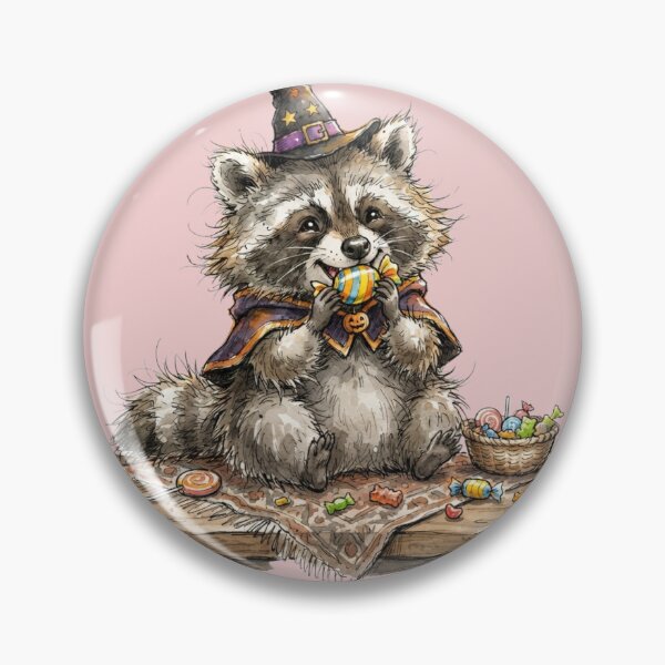 Item preview, Cute Raccoon Witch Eating Halloween Candy Watercolor designed and sold by BreezifyDesignStudio.