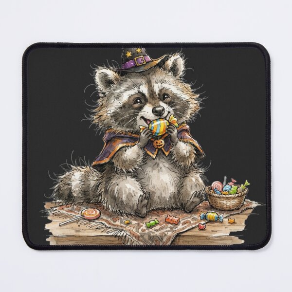 Item preview, Cute Raccoon Witch Eating Halloween Candy Watercolor designed and sold by BreezifyDesignStudio.