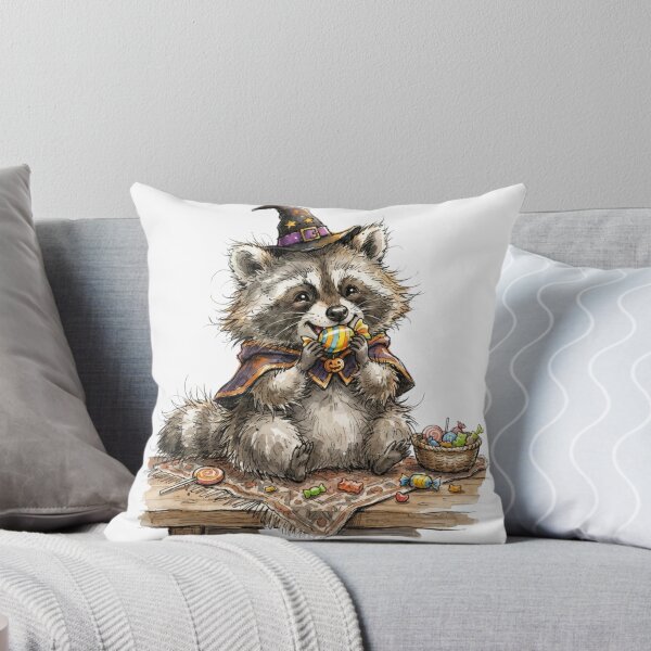 Item preview, Cute Raccoon Witch Eating Halloween Candy Watercolor designed and sold by BreezifyDesignStudio.