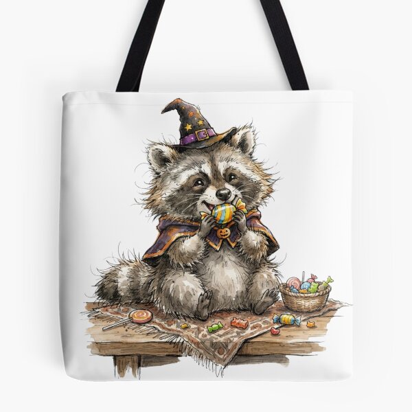 Item preview, Cute Raccoon Witch Eating Halloween Candy Watercolor designed and sold by BreezifyDesignStudio.