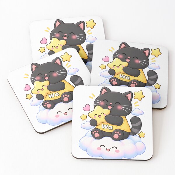 Item preview, Kawaii Black Cat Hugging a Star Plushie Cute Cartoon Animal Design designed and sold by Wawa5656.