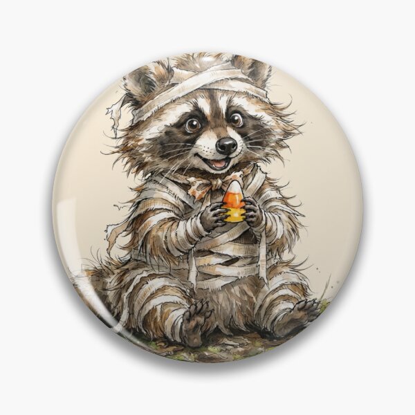 Item preview, Cute Mummy Raccoon Eating Candy Corn Halloween Watercolor designed and sold by BreezifyDesignStudio.