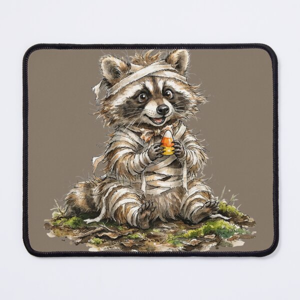 Item preview, Cute Mummy Raccoon Eating Candy Corn Halloween Watercolor designed and sold by BreezifyDesignStudio.