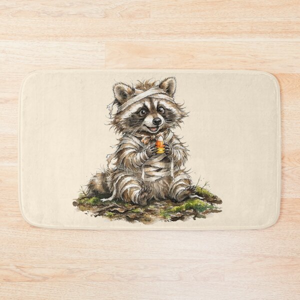 Item preview, Cute Mummy Raccoon Eating Candy Corn Halloween Watercolor designed and sold by BreezifyDesignStudio.