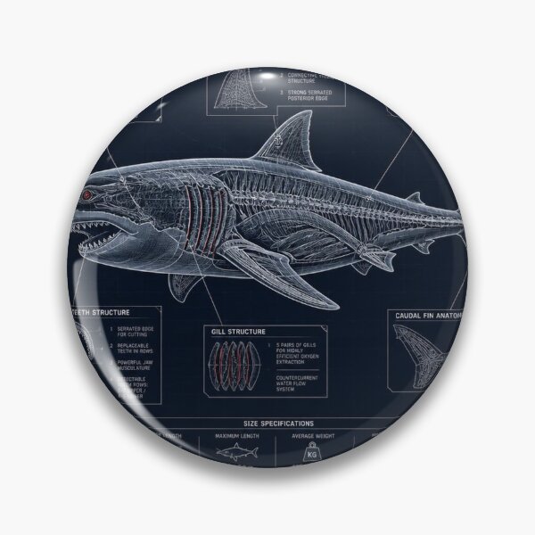 Item preview, Great White Shark Blueprint Art | Sea Creatures Technical Illustration designed and sold by SunnyDesign82.