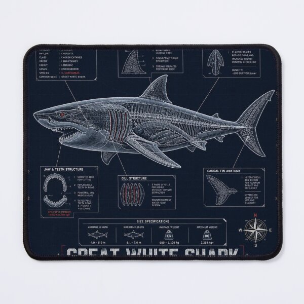 Item preview, Great White Shark Blueprint Art | Sea Creatures Technical Illustration designed and sold by SunnyDesign82.