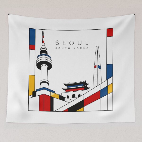 Item preview, Seoul Mondrian style poster 3D designed and sold by CMYKStudio.