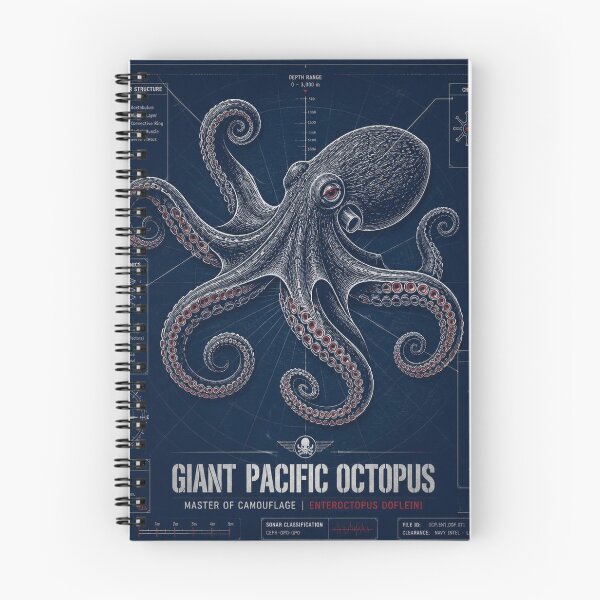 Item preview, Giant Pacific Octopus Blueprint Art | Sea Creatures Technical Illustration designed and sold by SunnyDesign82.