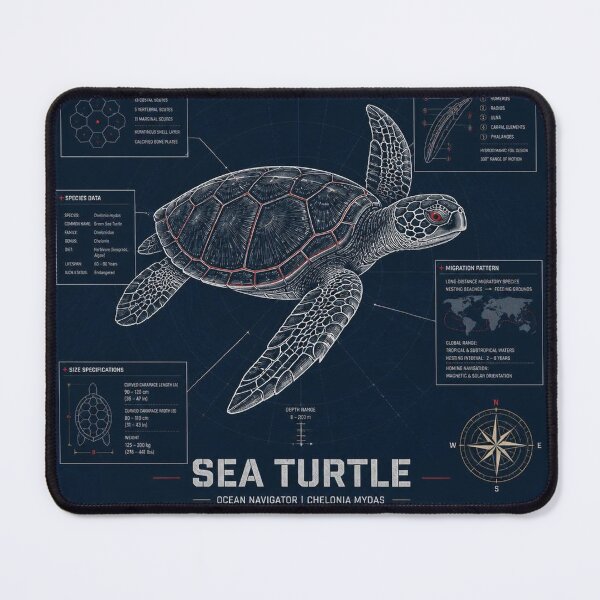 Item preview, Sea Turtle Blueprint Art | Sea Creatures Technical Illustration designed and sold by SunnyDesign82.