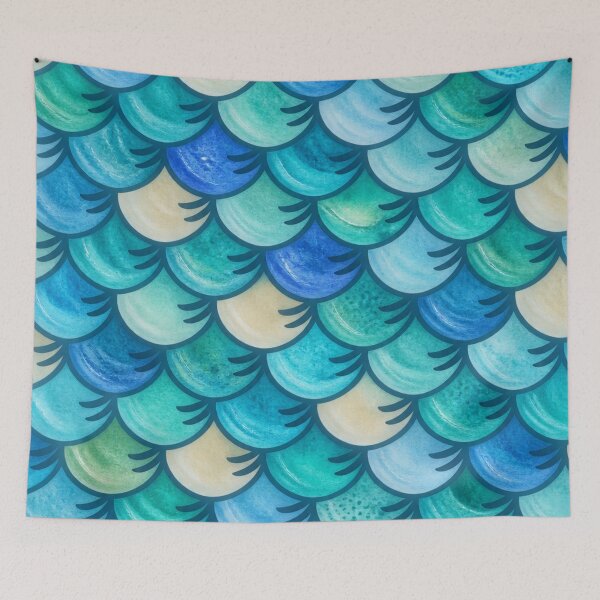 Item preview, Aquatic Fish Scale Mosaic – Turquoise, Teal & Blue designed and sold by annenambiro.