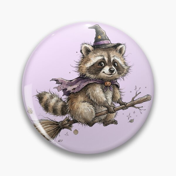 Item preview, Cute Raccoon Witch Flying on Broomstick Halloween Watercolor designed and sold by BreezifyDesignStudio.