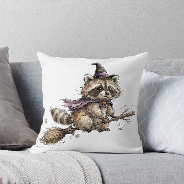 Item preview, Cute Raccoon Witch Flying on Broomstick Halloween Watercolor designed and sold by BreezifyDesignStudio.