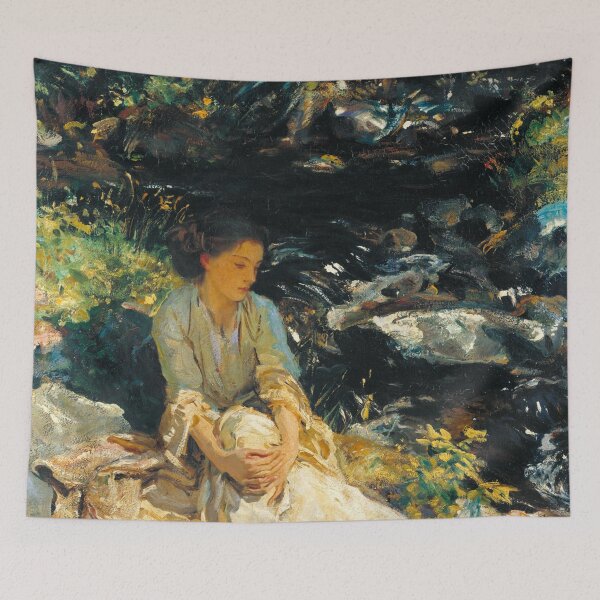 Item preview, John Singer Sargent Art Print, Impressionist Landscape Painting, Woman by Woodland Brook, Art Lovers designed and sold by RickE.