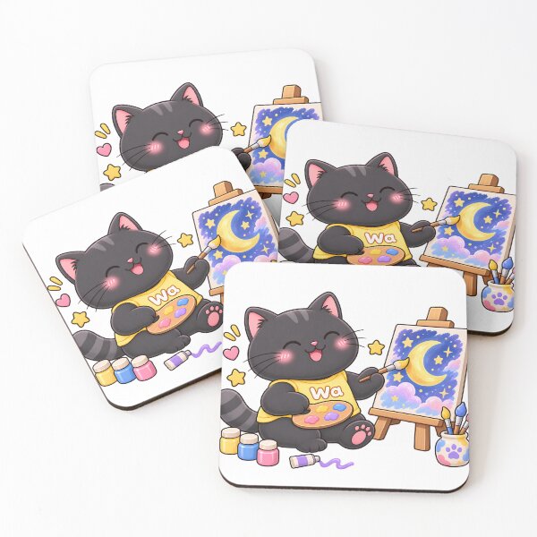 Item preview, Kawaii Black Cat Painting the Moon Cute Cartoon Animal Design designed and sold by Wawa5656.
