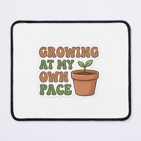 Item preview, "Growing At My Own Pace" – Aesthetic terracotta pot with a tiny sprout retro typography. designed and sold by littleearty.