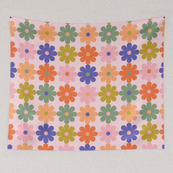 Item preview, Retro Daisy Flower Power Pattern in Purple Orange Pink and Olive designed and sold by Ema Tudose.