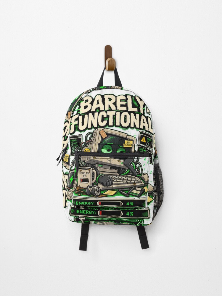 Thumbnail 1 of 3, Backpack, Barely Functional – Retro Pixel Computer Humor designed and sold by QuotesTeesStore.