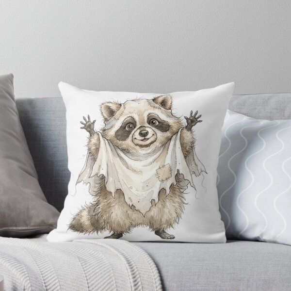 Item preview, Funny Sheet Ghost Raccoon Saying Boo Halloween Watercolor designed and sold by BreezifyDesignStudio.