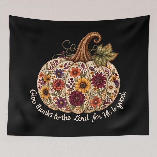 Item preview, Give Thanks To The Lord Autumn Pumpkin Floral Thanksgiving Christian Art designed and sold by ObukiLantara.